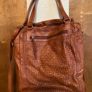 Tan leather weaved texture backpack